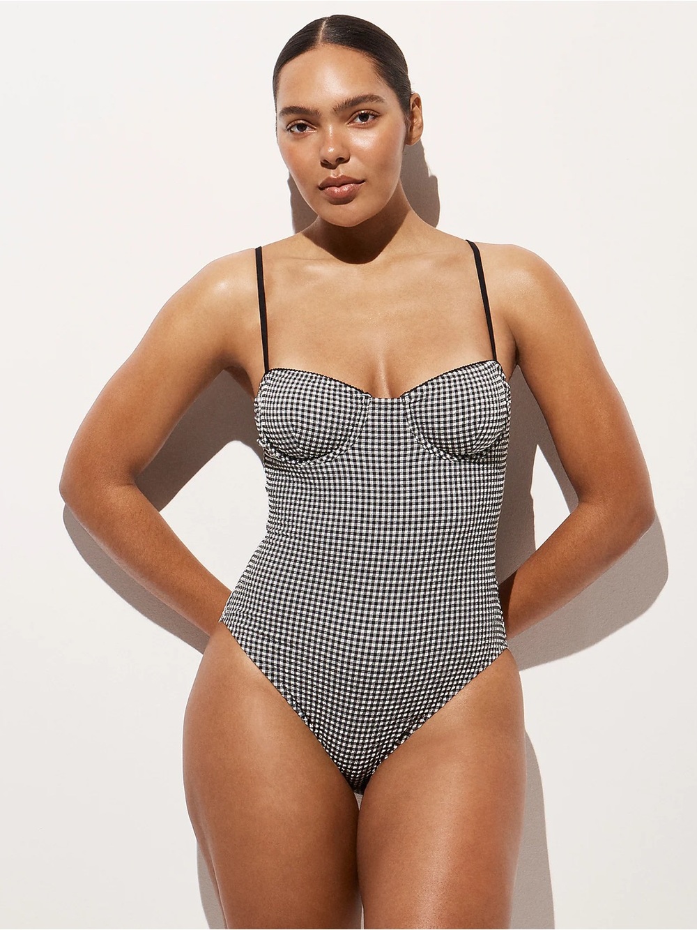 Balconette underwire one-piece in gingham